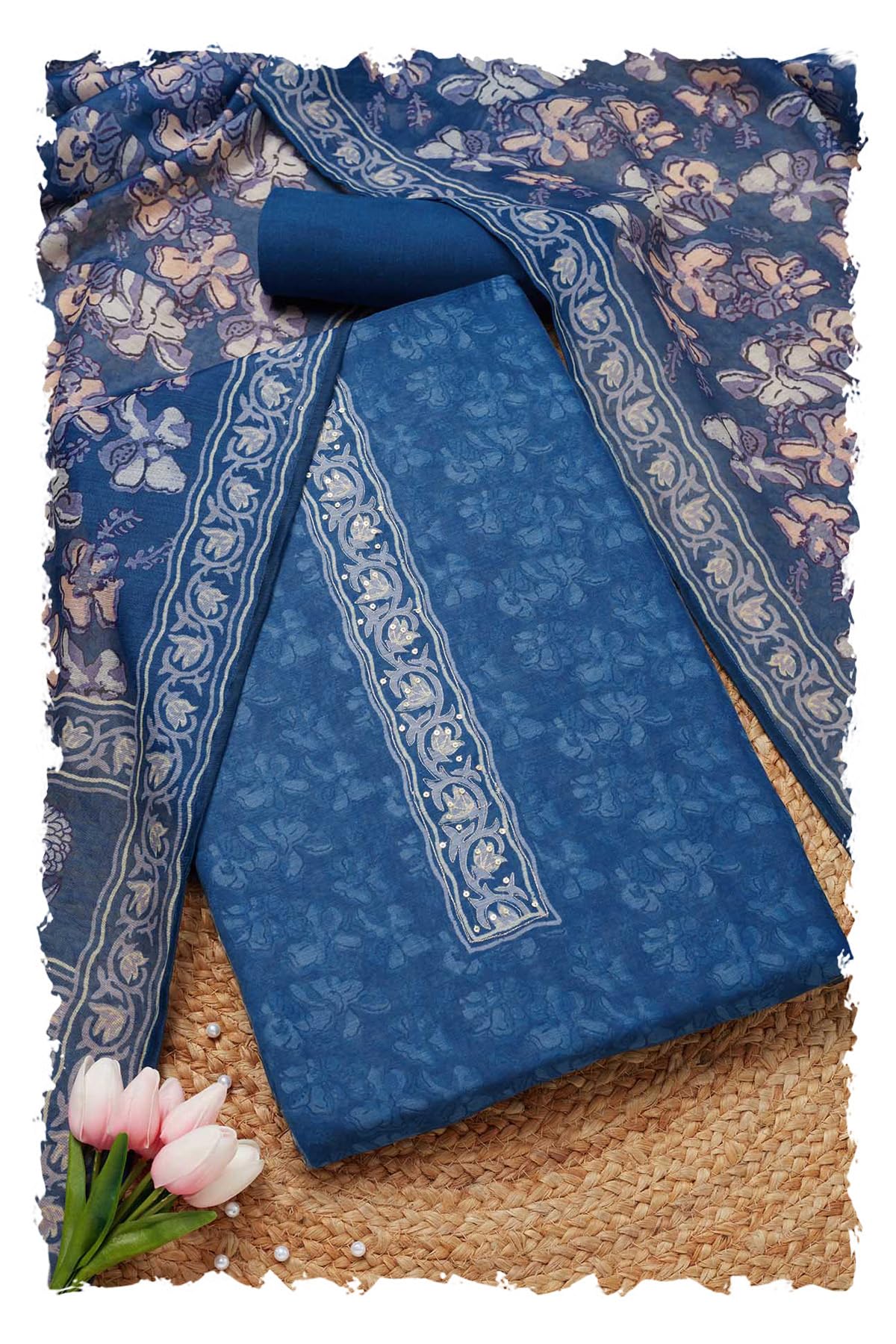 Soch Women Chanderi Floral Print Unstitch Dress Material with Sequins