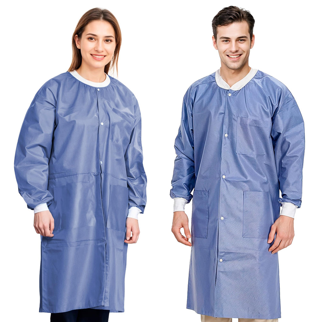 AMZ Medical Supply Disposable Lab coat XX-Large, Pack of 50 Blueberry Disposable Lab coats for Adults, 45 gsm SMS Painting Lab c