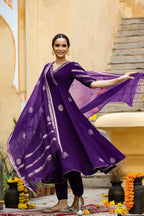 ANNI DESIGNER Anarkali Women s Rayon Blend Kurta with Trousers and Dupatta, Begani, Medium
