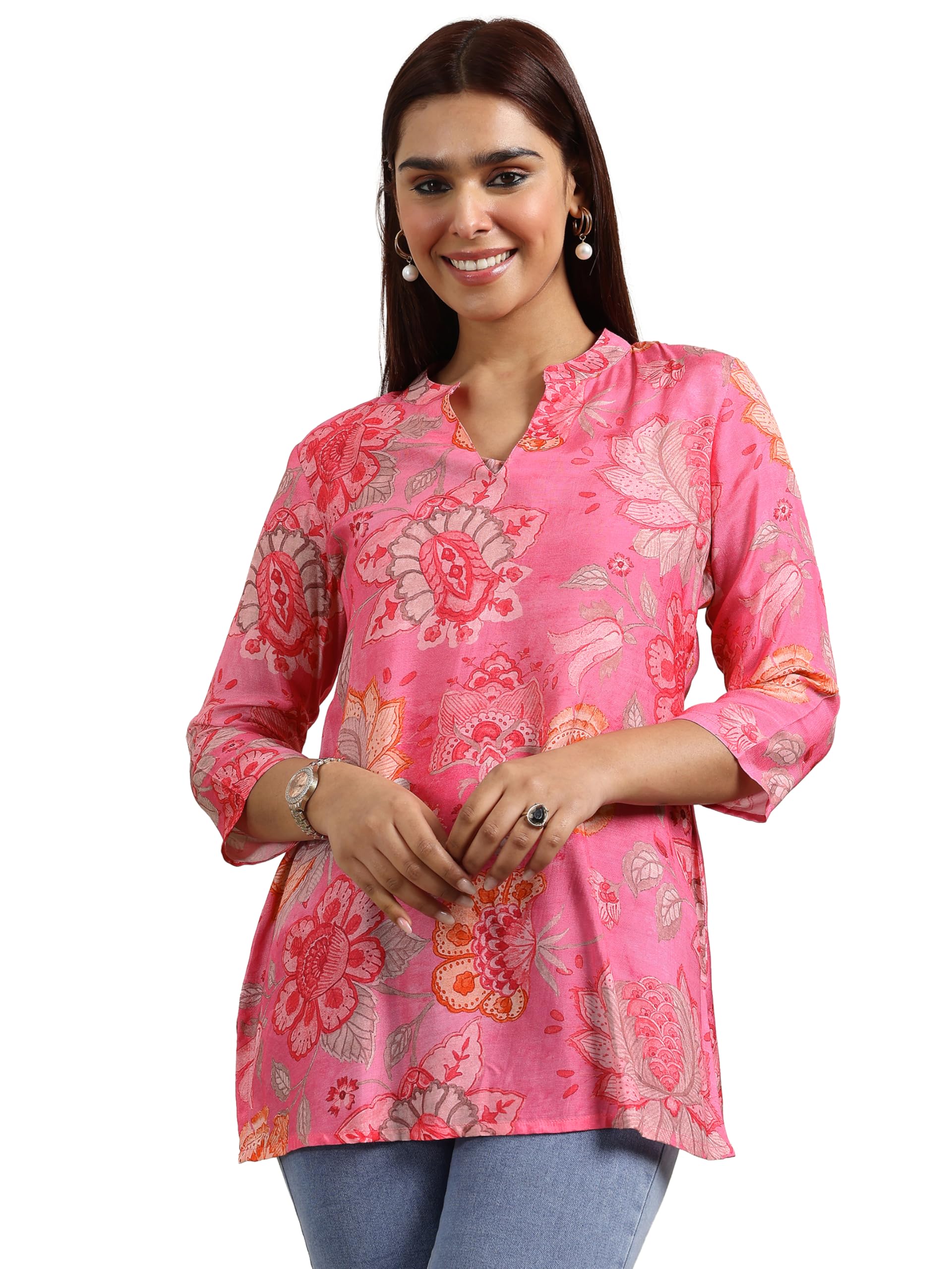 Libas WomenS Silk Blend Printed Regular Tunic Shirt (98195 Pink