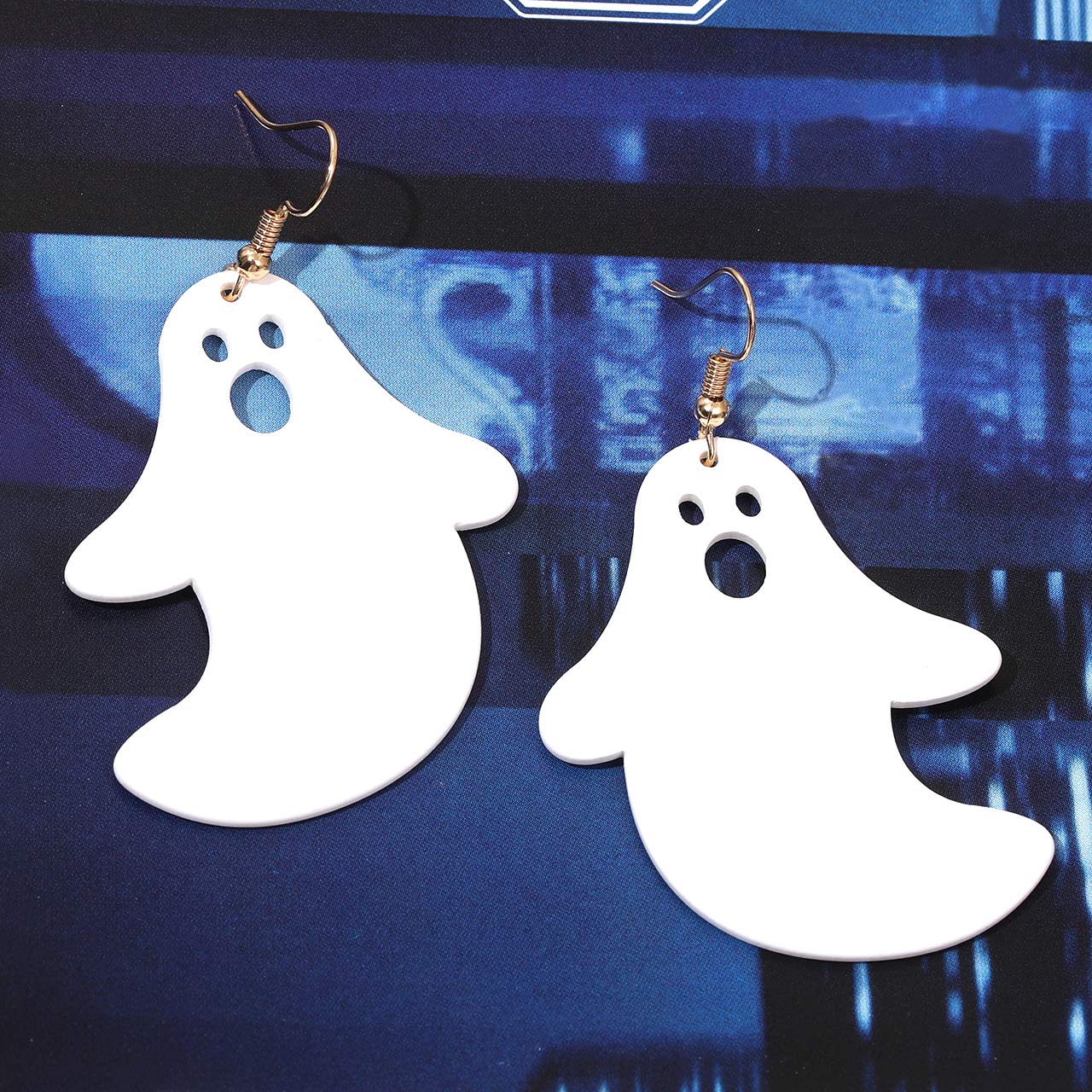 Boderier Ghost Earrings Halloween Black Tree and White Ghost Drop Earrings for Women (White Ghost)