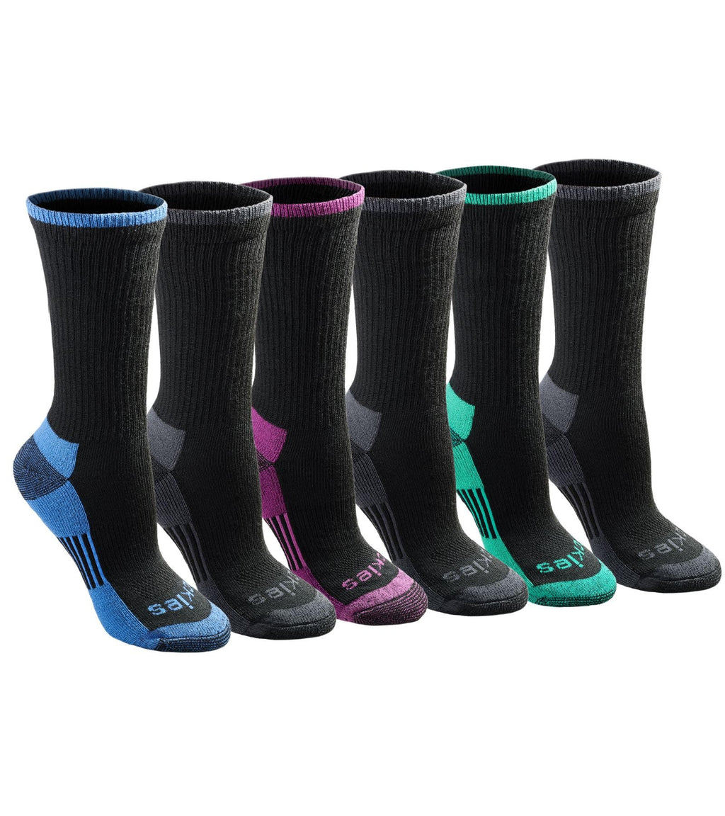 Dickies Women's Dri-Tech Essential Moisture Control Crew Socks, Available in S-XL (6, 12, Black Assorted (6 Pairs), Medium