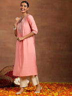 Libas WomenS Silk Straight Kurta (G2745_Peach