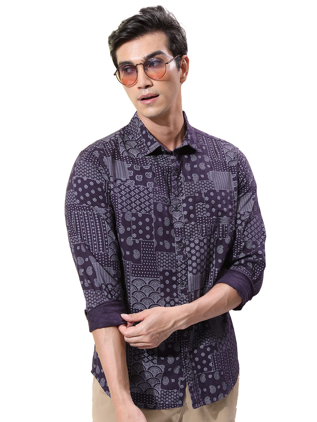 Ketch MenS Slim Fit Shirt (Khsh001373_Plum
