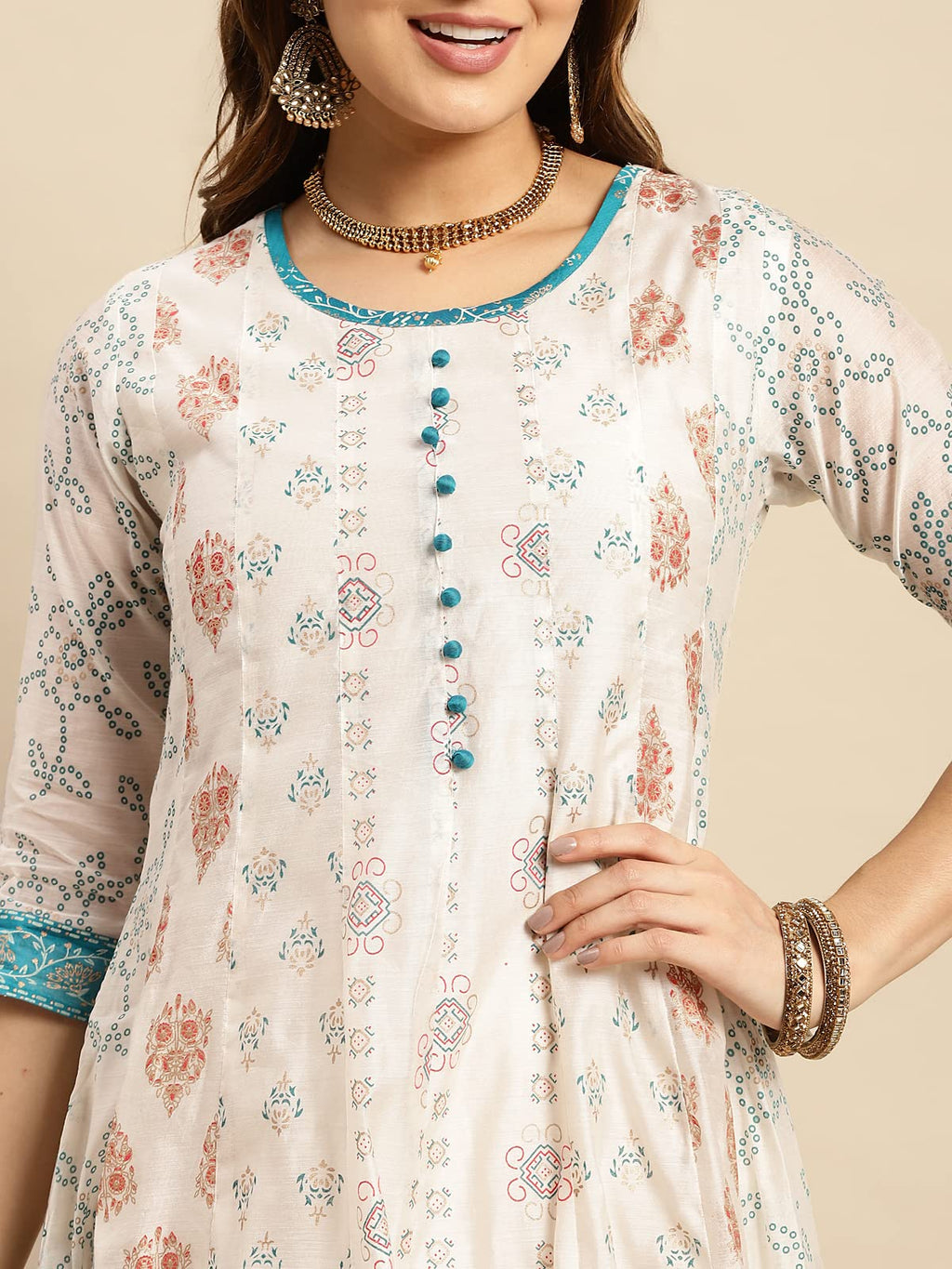 Rangita Women'S Chanderi Relaxed Fit A Line Kurta