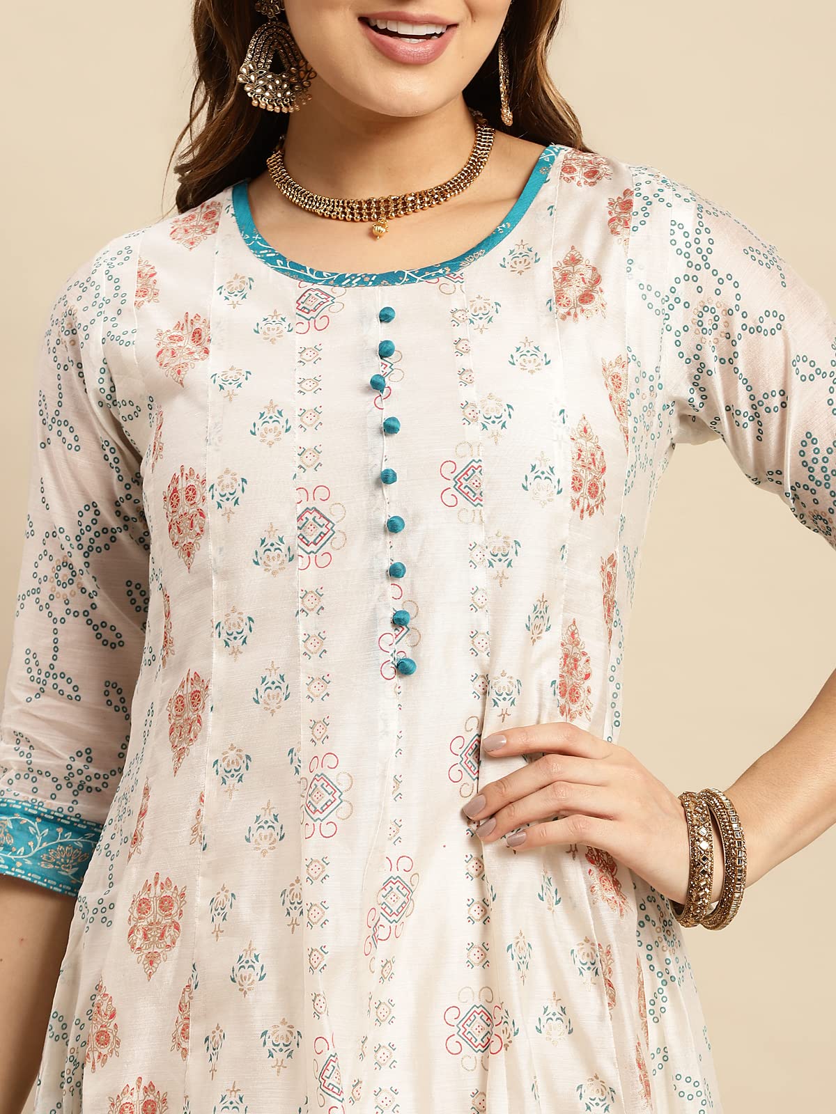 Rangita Women'S Chanderi Relaxed Fit A Line Kurta