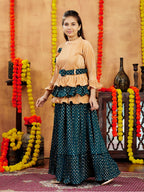 Aarika Girls Ethnic Wear Beige-Green Colour Foil Print Nylon Lehenga Choli Set With Belt (5-16 Years)
