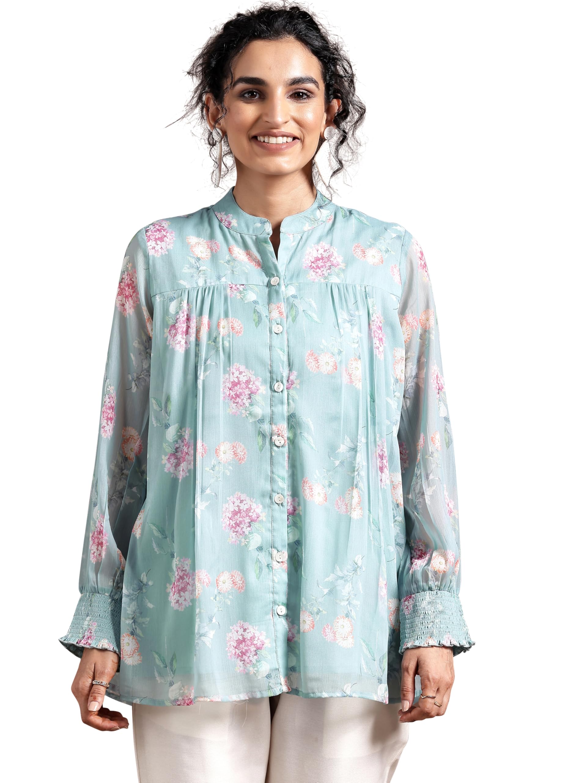 Libas WomenS Poly Chiffon Printed A-Line Kurtis (37159_Blue