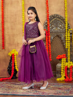Aarika Girls Ethnic Wear Purple Colour Sequin Embroidery Georgette Lehenga Choli Set Attached Bag (4-10 Years)