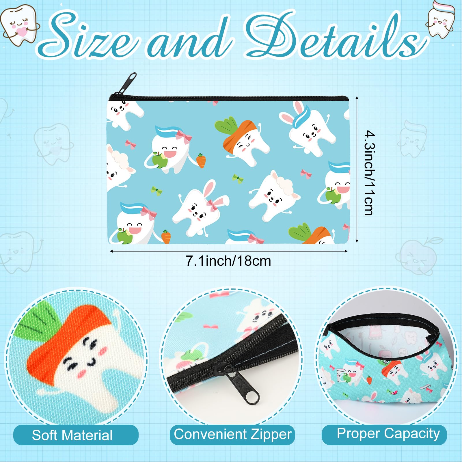 Reginary 20 Pieces Teeth Makeup Bag Teeth Cosmetic Bag for Nurse Women Dental Dentist Gift Makeup Bags with Zipper Dental Assist