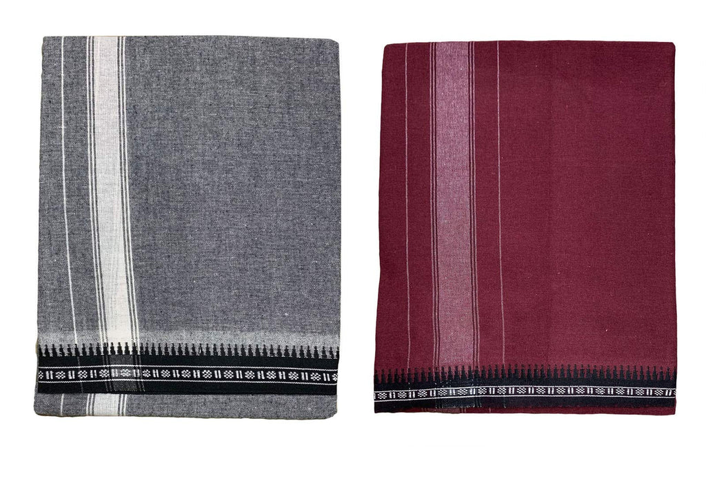 Prakasam Cotton Mens Colour Thalapathi Border Single Dhoti/Size1.28X2.00 Mtrs/Combo Pack Of 2 Dhoties
