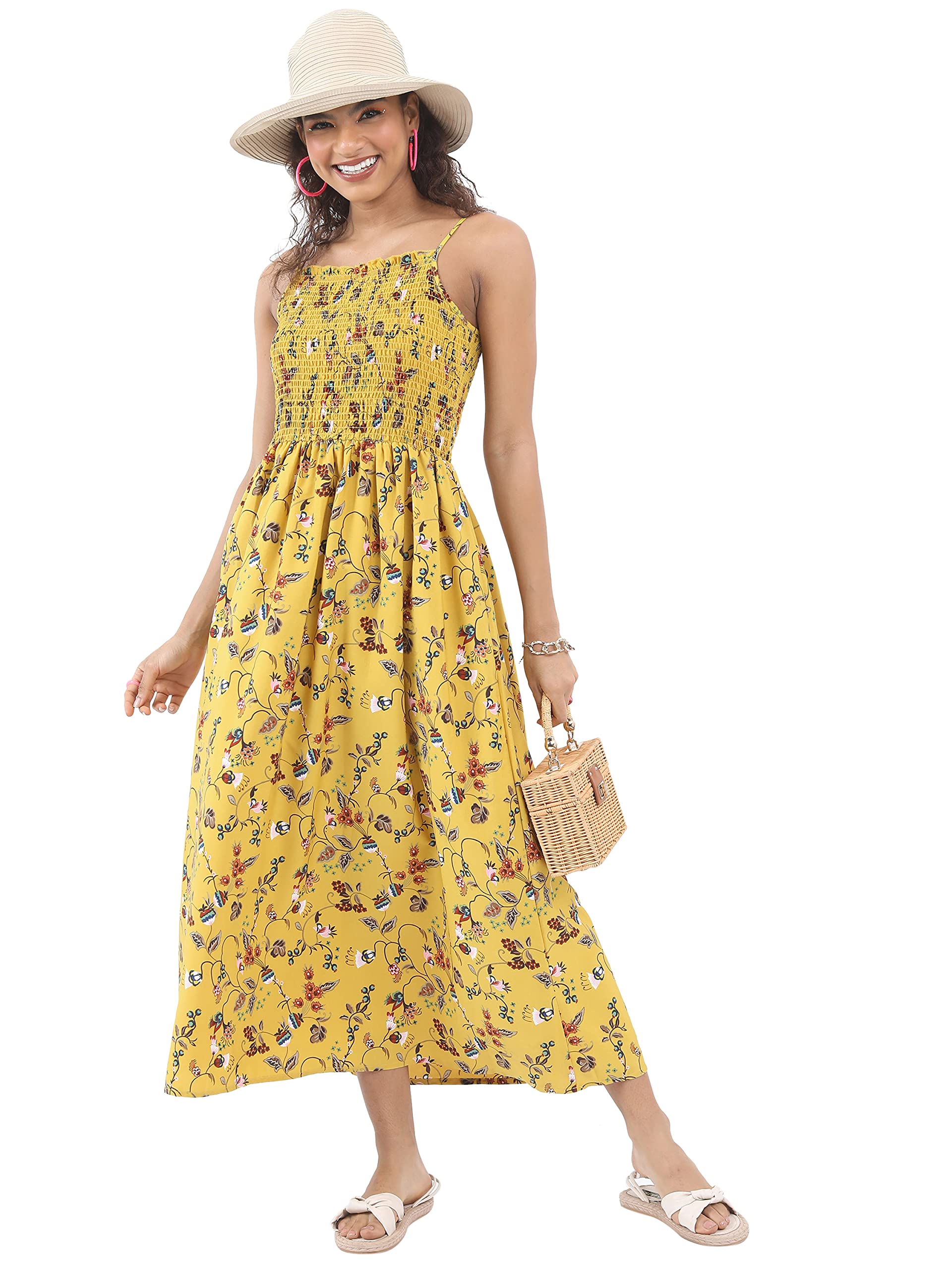 Ketch WomenS Polyester Modern Midi Casual Dress (Khj6000024_Yellow
