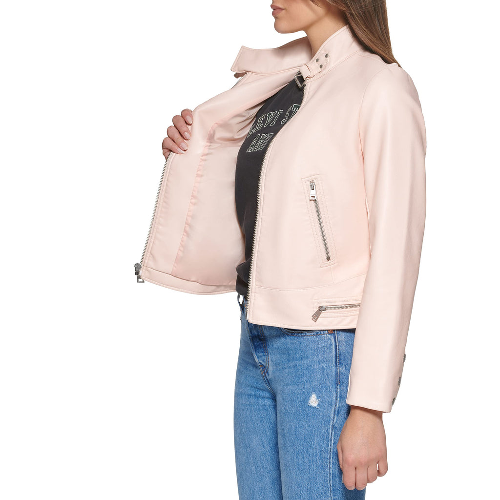 Levi's Women's Faux Leather Motocross Racer Jacket (Standard and Plus), Scallop Shell Latch Collar, Small