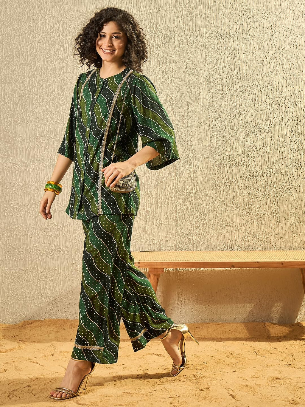 Modeve Women'S Bandhani Print Embellished Co-Ords - Traditional Elegance With Modern Flair_Olive_S