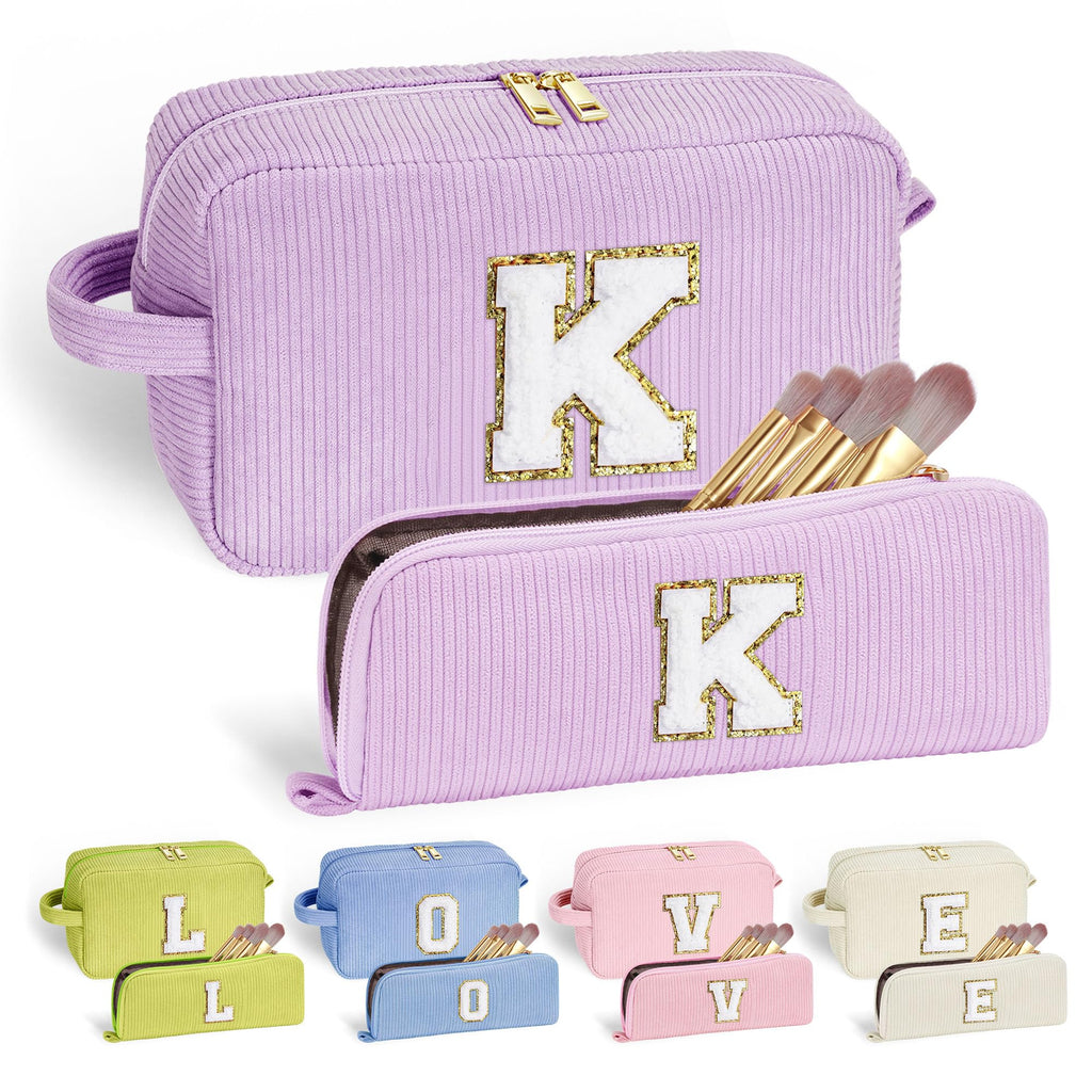 YOOLIFE Birthday Gifts for Women - Girls Birthday Monogram Cute Makeup Bag with Zipper Small Makeup Brush Bag Corduroy Makeup Ba