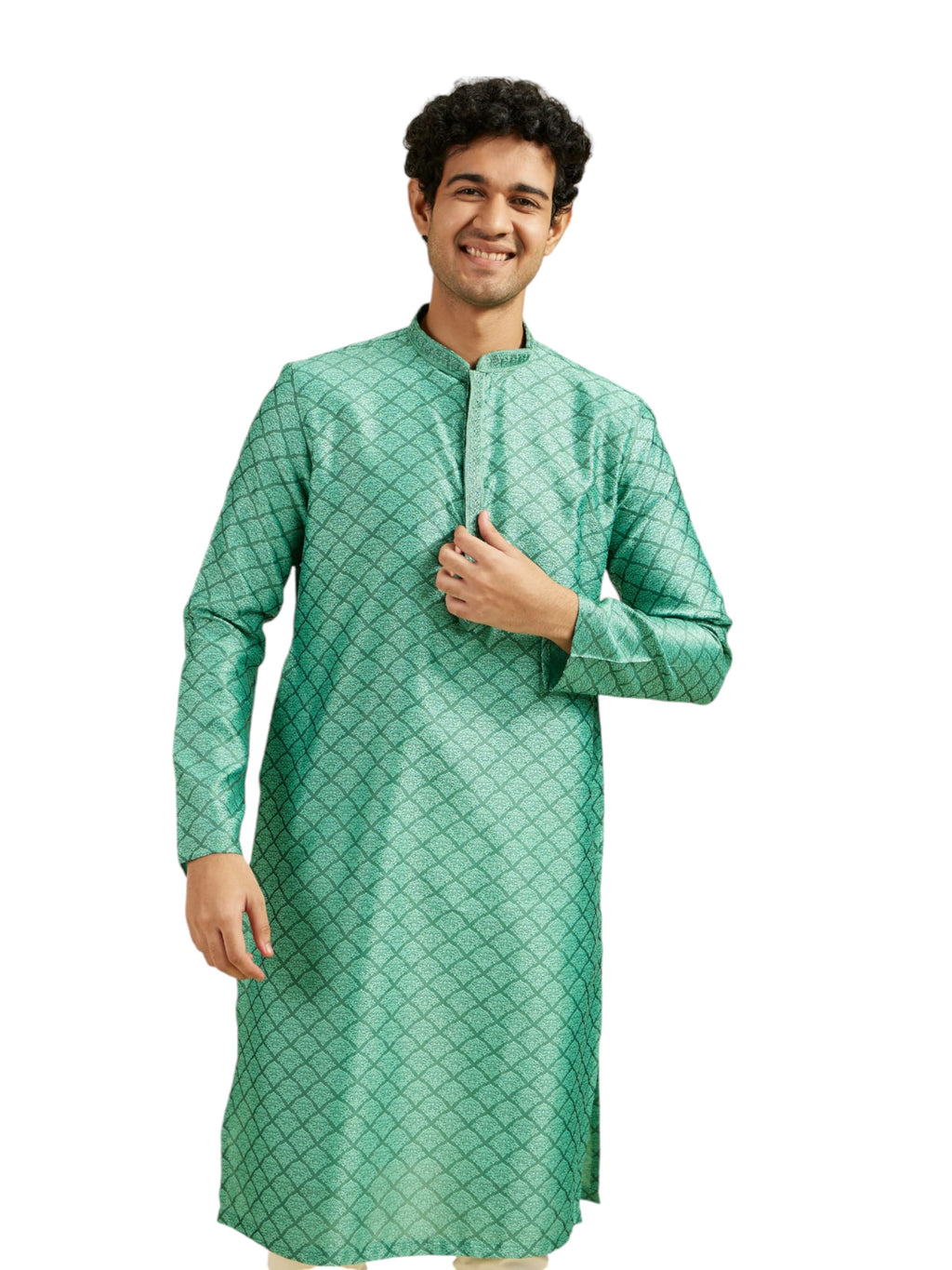 Diwas By Manyavar MenS Art Silk Self Design Kurta (Green,Xxl)