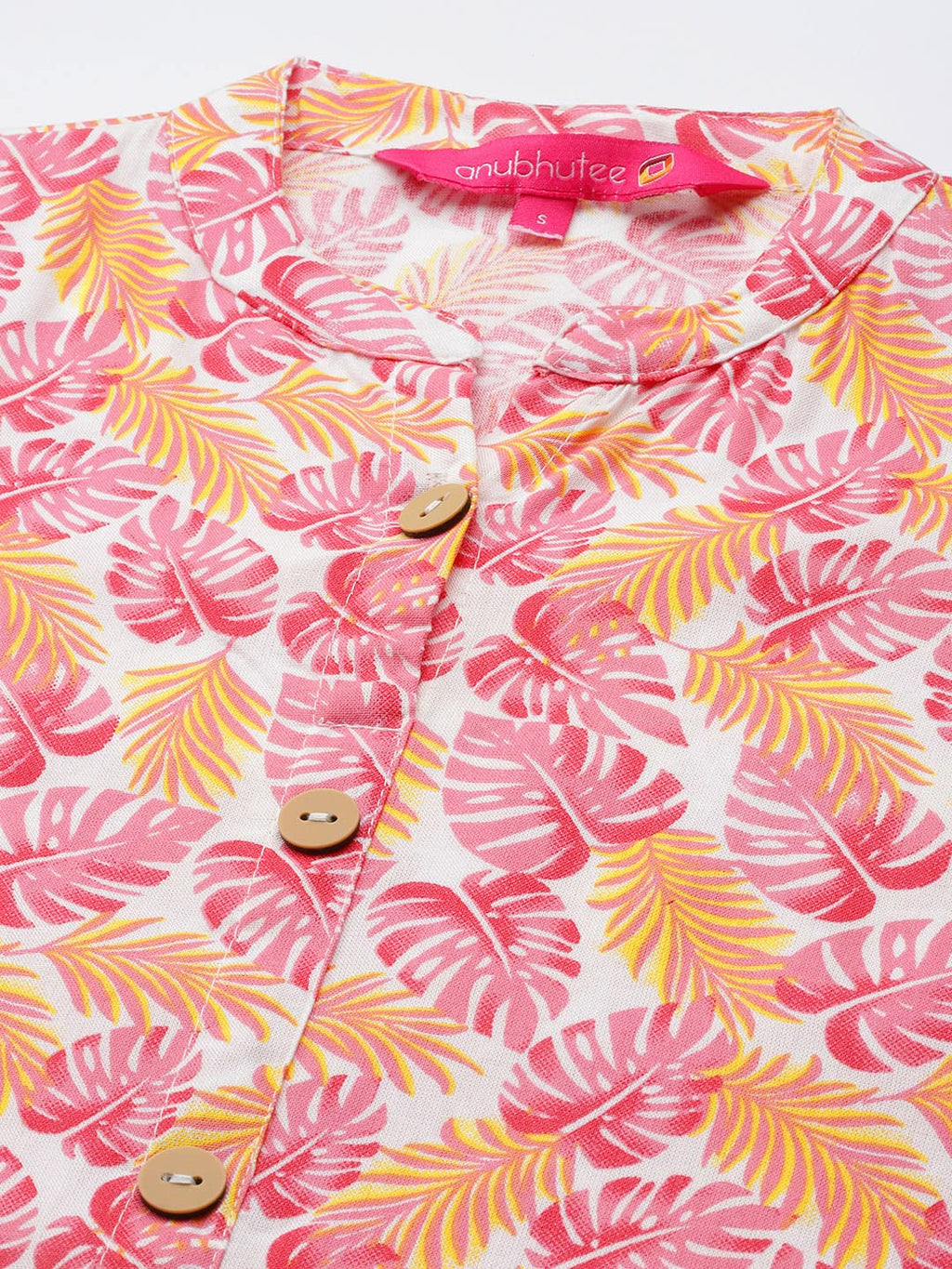 Anubhutee Women'S Cotton Pink Floral Printed Straight Kurta