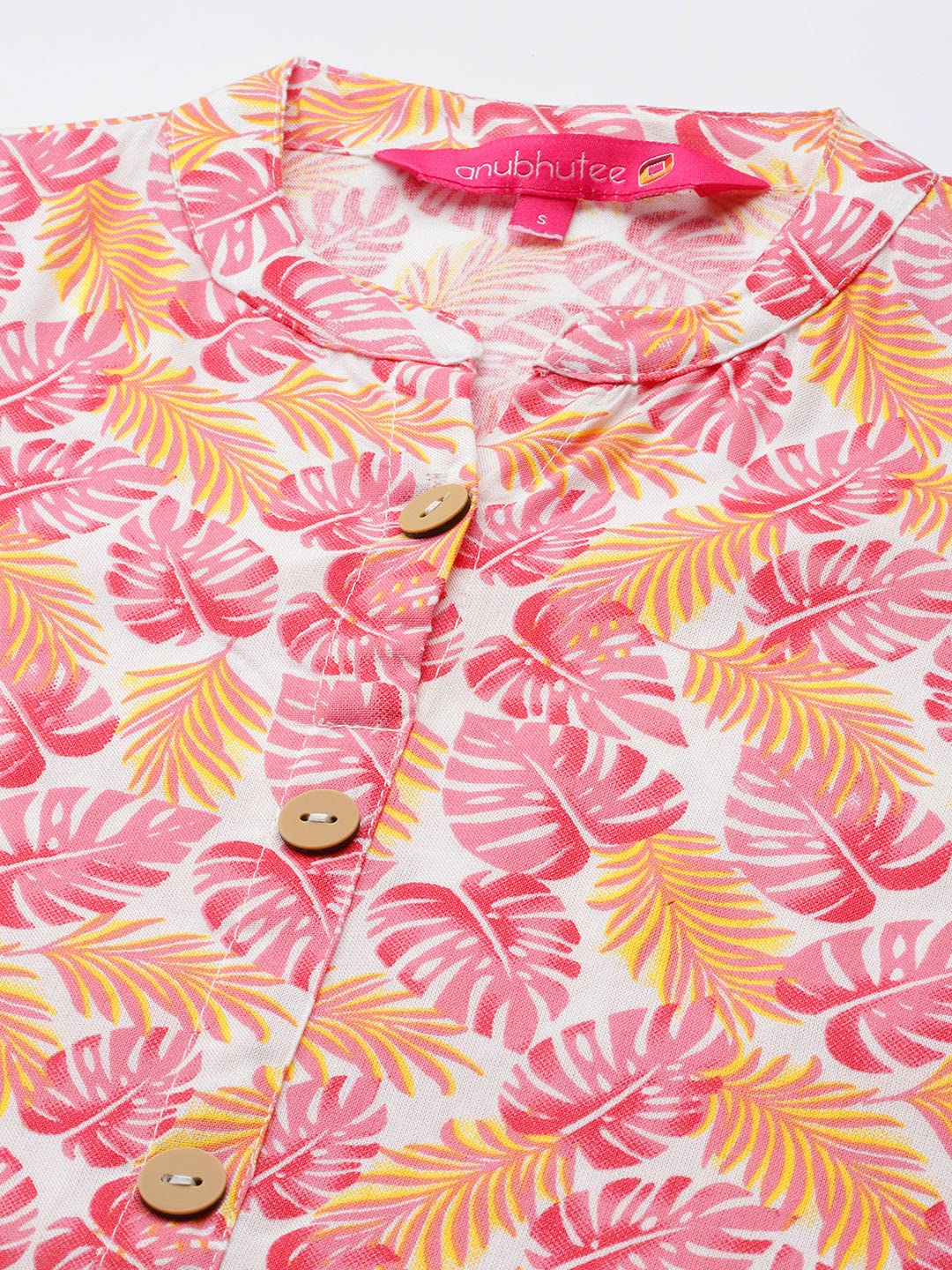 Anubhutee Women'S Cotton Pink Floral Printed Straight Kurta