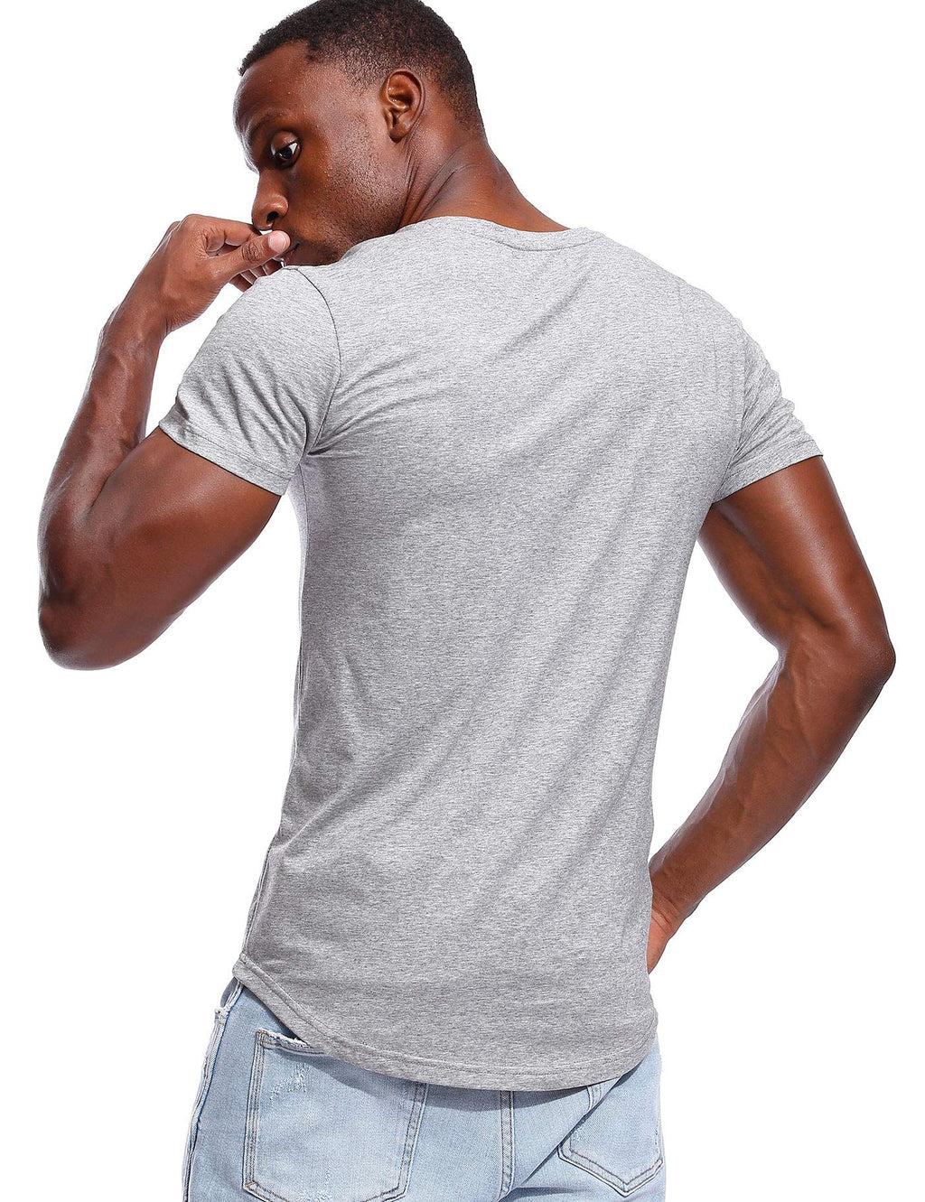 Deep V Neck T Shirt for Men Low Cut Vneck Tee Invisible Tshirt Vee Top Gray S
