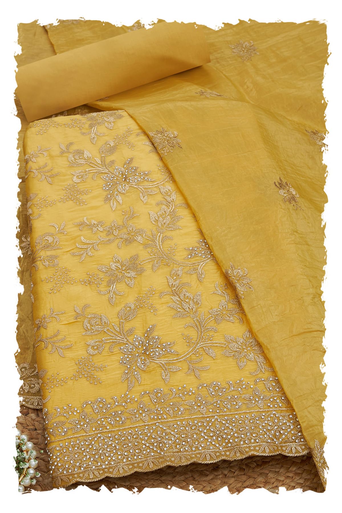 Soch Women Crushed Silk Embroidered Unstitch Dress Material with Work