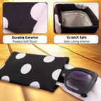 Polka Dots Soft Sunglasses case - Large Eyeglass case Squeeze Top - XL Glasses Holder w/Cloth, Medium To Oversized Frames, Smart