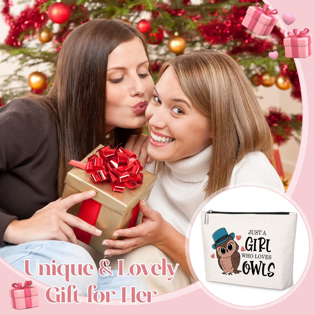 GevGuxLuo Owl Gifts for Owl Lovers, Owl Makeup Bag for Women with Mirror, Owl Birthday Gifts for Daughter Sister Bestie, Cute Ow