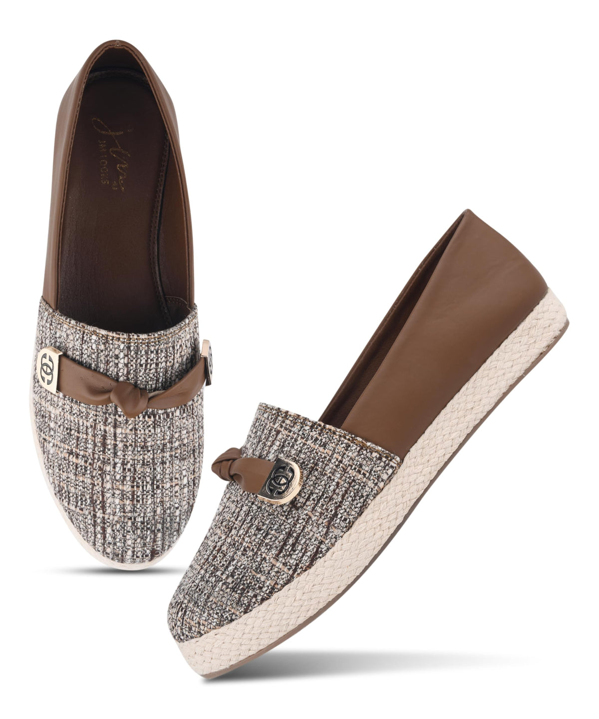 JM LOOKS Women Pattern Finish Slip On Loafers with Flat Sole Brown 4