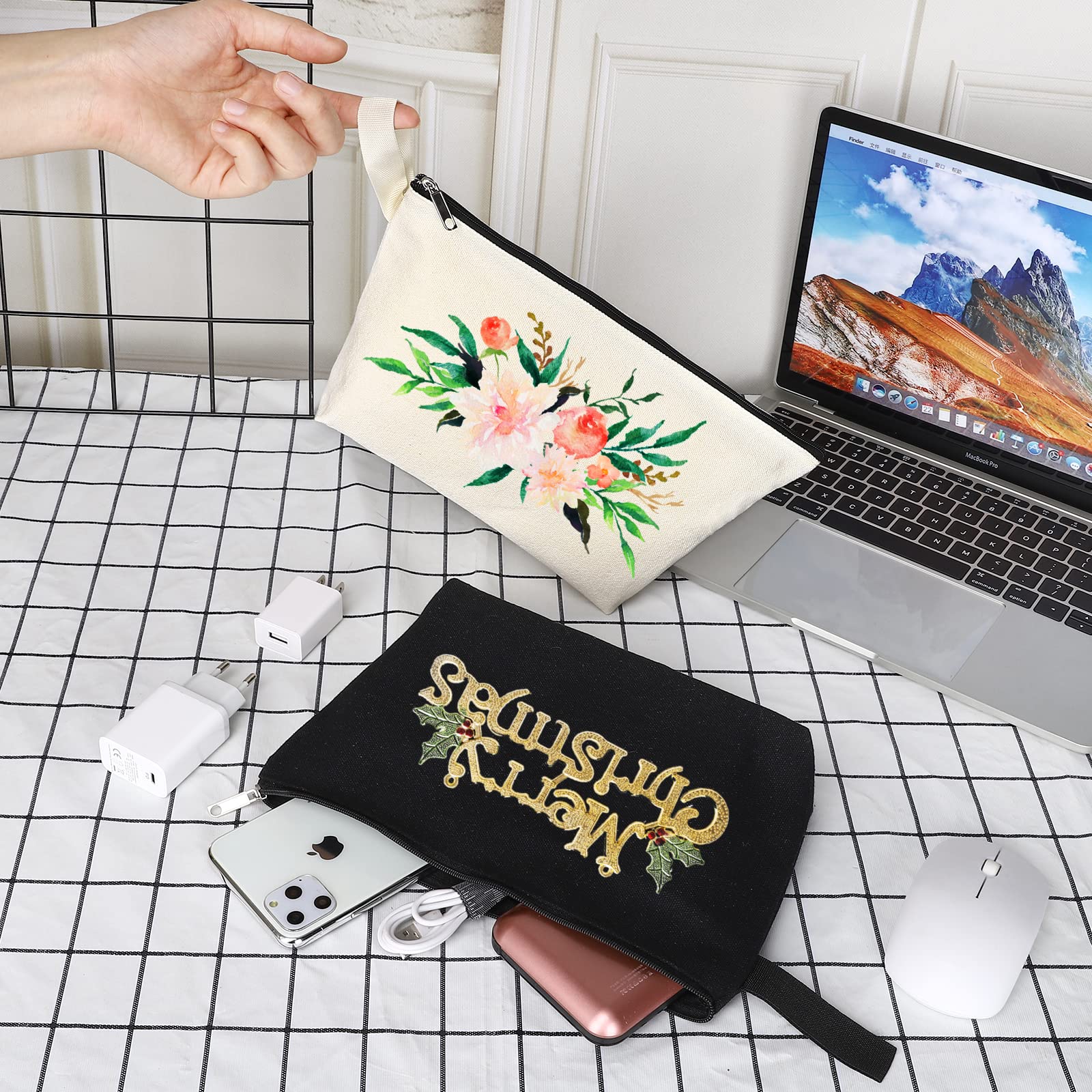 Sinzip 10 Pieces Cotton Canvas Makeup Bag with Bottom, Multi Purpose Cosmetic Bag with Zipper MN-WB07 Wb07
