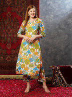 ANNI DESIGNER Ladies Cotton Blend Kurta & Trousers, Blue sky, S