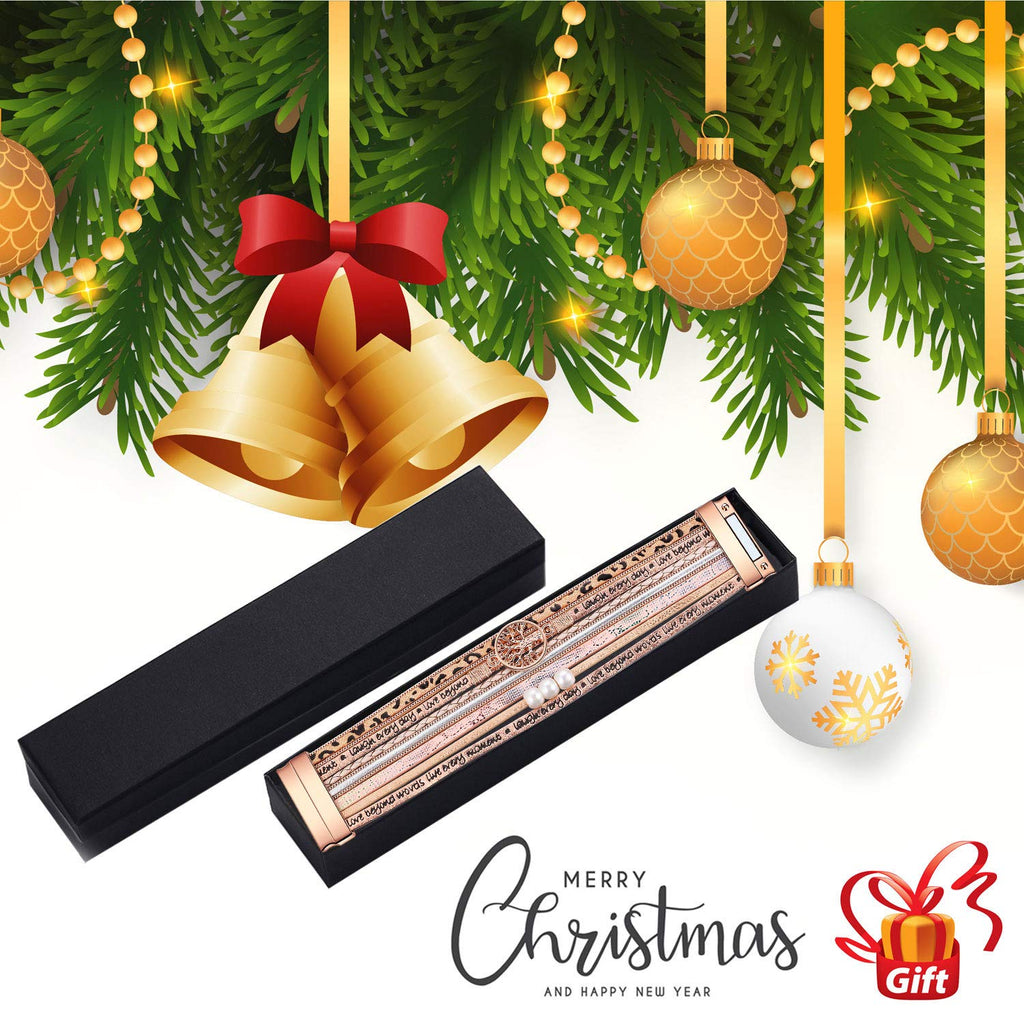 Gifts for Teenage Girls, Inspirational Leopard print rose gold leather Wrap Boho Bracelets for Women,Easter Christmas Birthday J