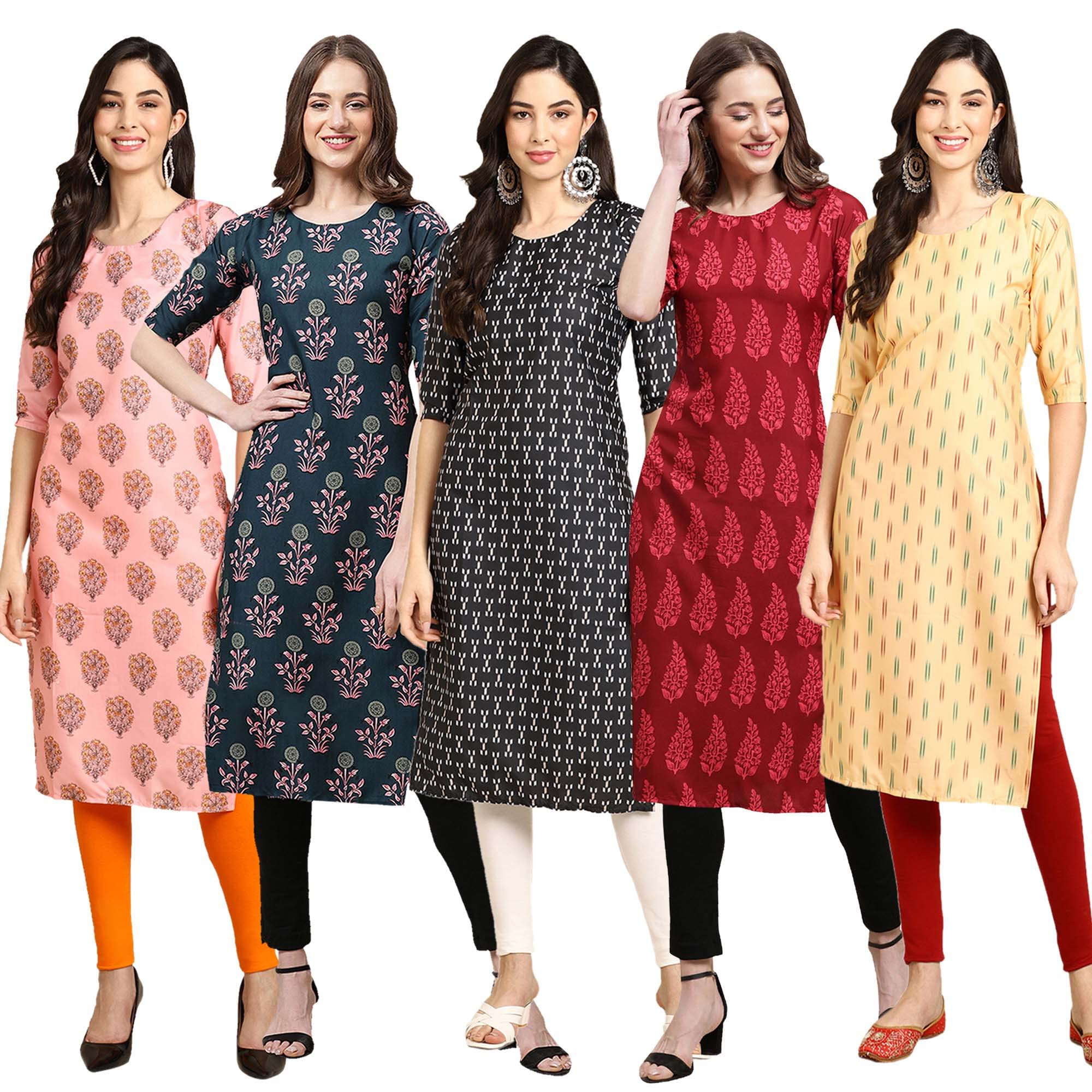 Pinkmint Womens Crepe Digital Print Straight Kurta (Pack of 5) [S-368-335-362-337-360-XL]