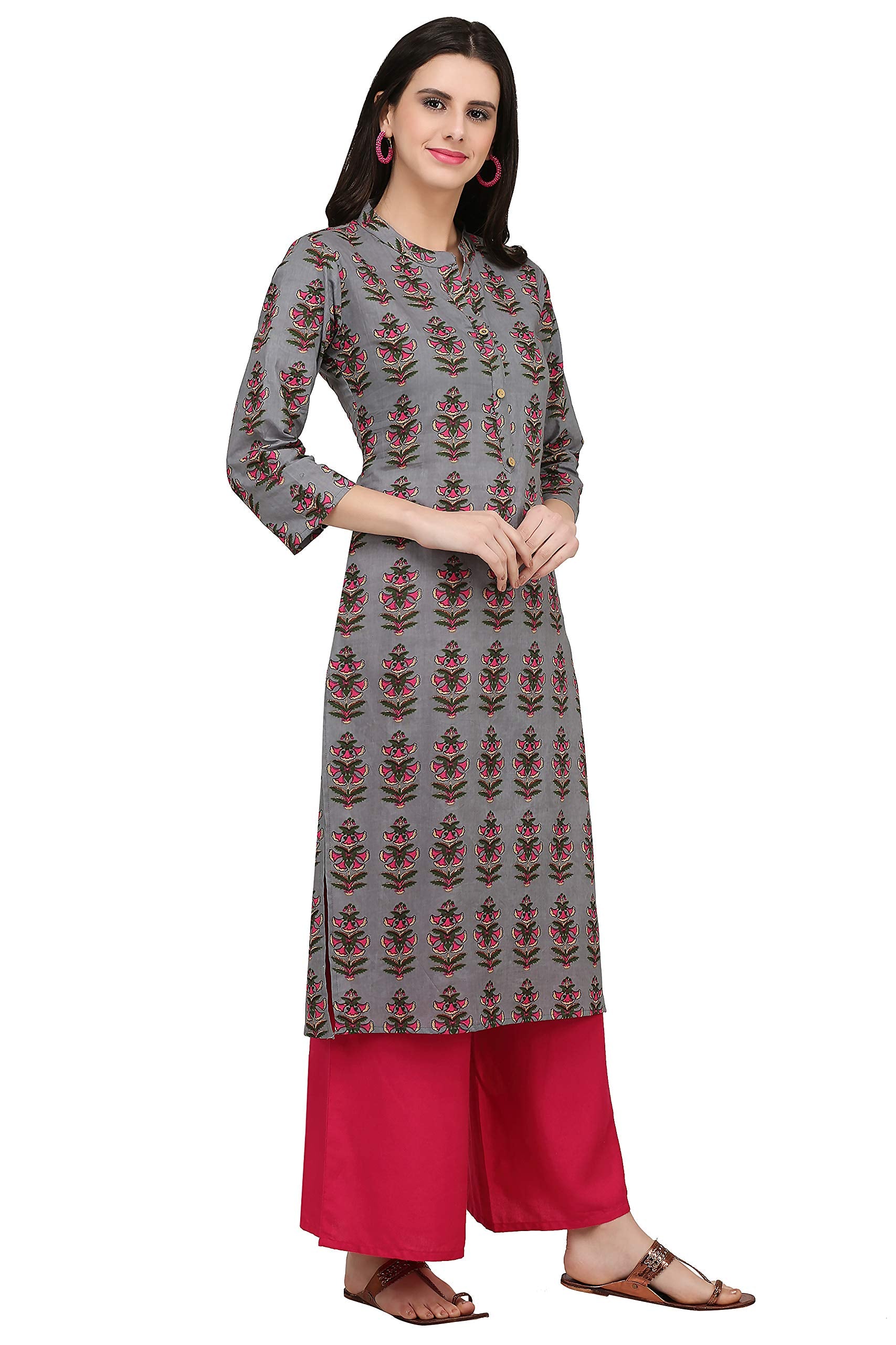 Gosriki Women'S Cotton Kurta (Kur190022-Xl_X-Large_Grey)