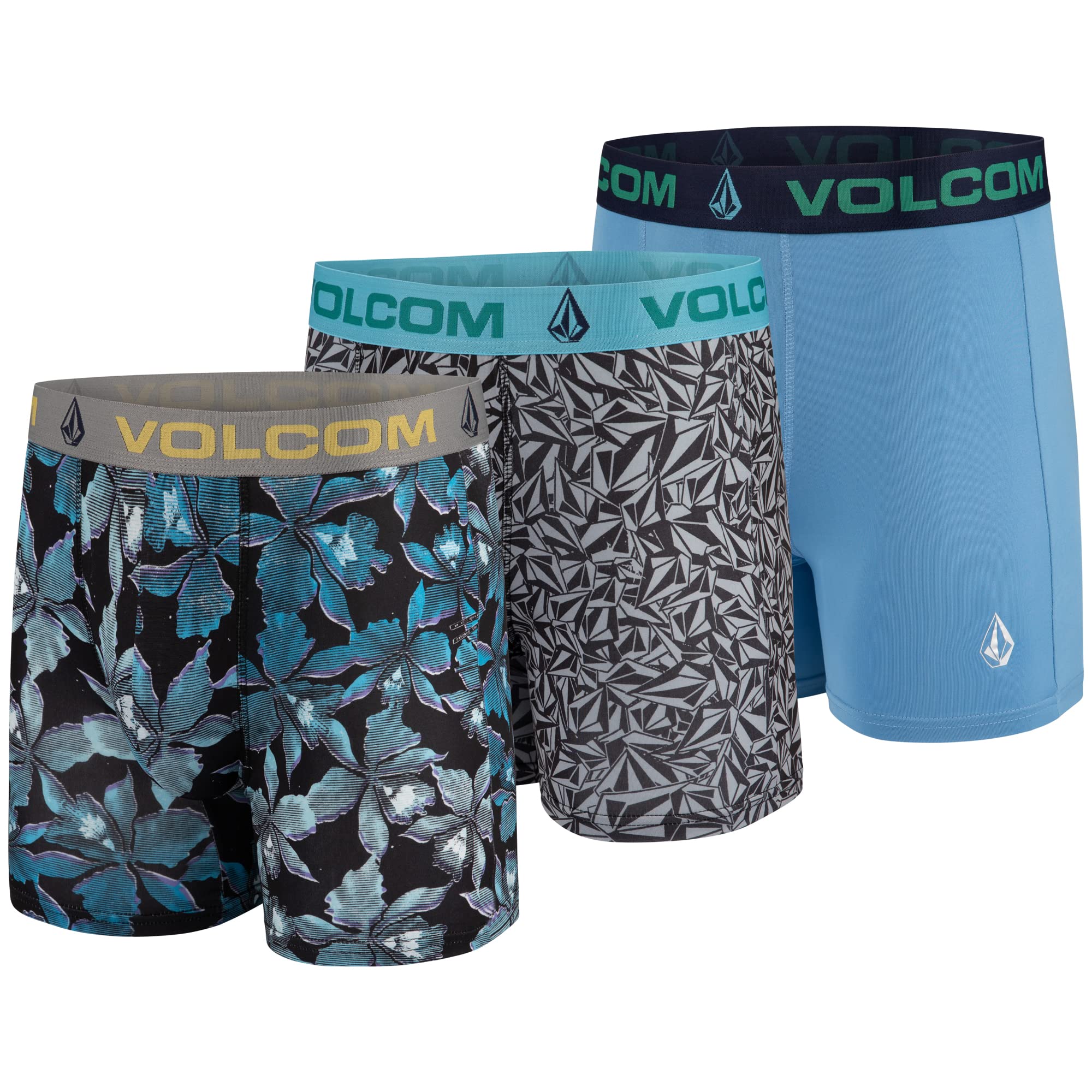 Volcom Mens Boxer Briefs 3 Pack Poly Spandex Performance Boxer Briefs Underwear(Black/Grey/Light Blue, Large)