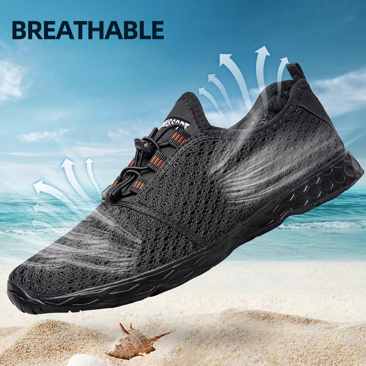 DOUSSPRT Men's Water Shoes Quick Drying Sports Aqua Shoes Dark Allblack Size 12.5