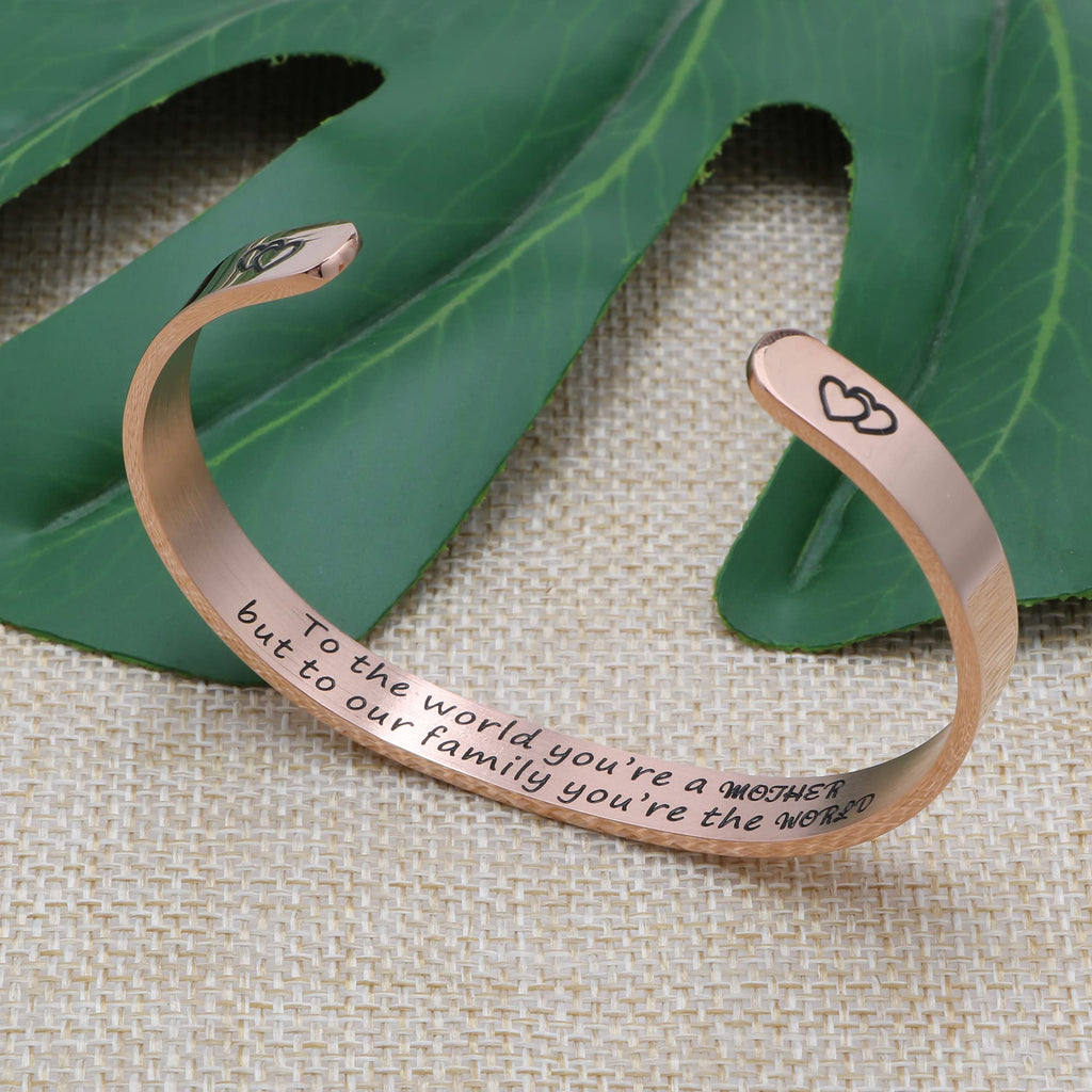 JoycuFF Mother's Day Gifts for Mom Mama Cuff Bracelet Stainless Steel Rose Gold Jewelry Birthday Christmas Gift Engraved Saying