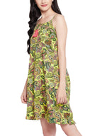 Clovia Women'S Crepe Paisley Print Resort Wear Slip Dress With Ruffles (Rw0055P11_Green)