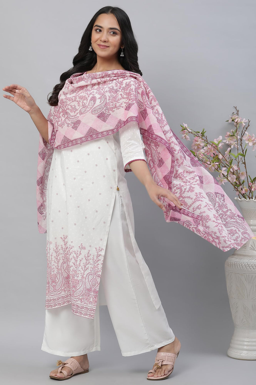 Aurelia Purple Floral Printed Cotton Regular Stole for Women