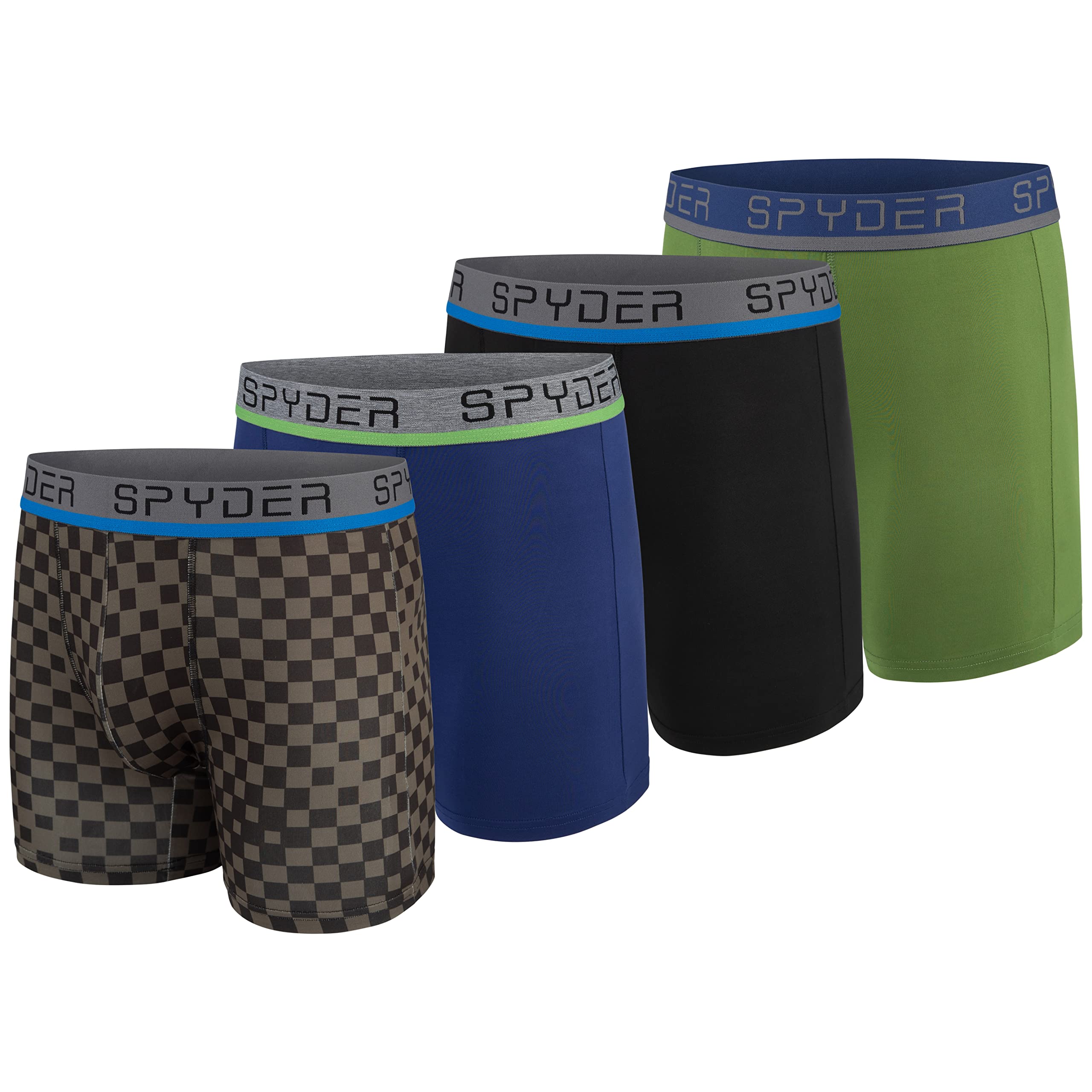 Spyder Mens Boxer Briefs 4 Pack Poly Spandex Performance Boxer Briefs Underwear (Grey/Blue/Black/Green, Medium)