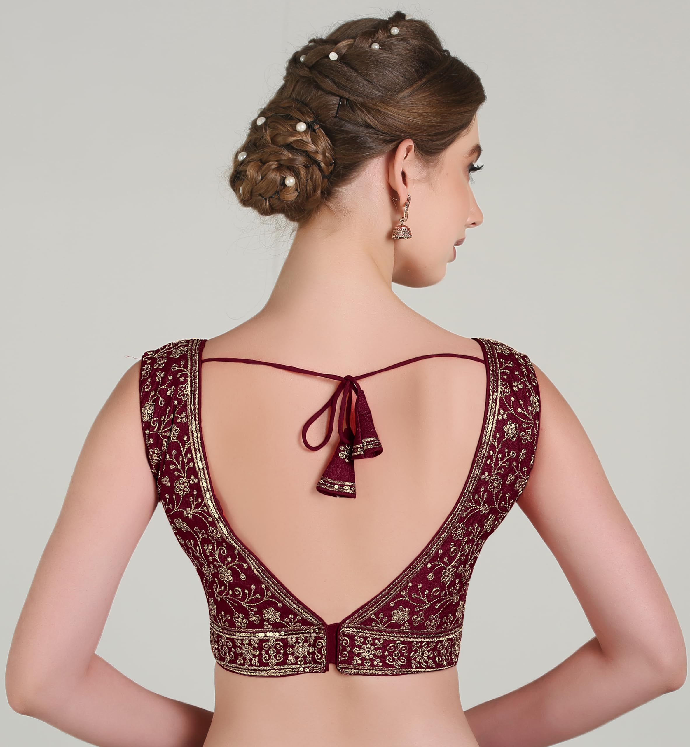Pujia Mills WomenS Indian Ethnic Wear Designer Golden Zari With Embroidery Sequence Work V Neck Sleeveless Readymadeback Side W