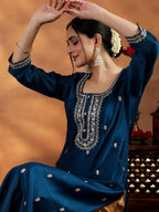 Libas WomenS Silk Embroidered Straight Kurta (58139R_Teal