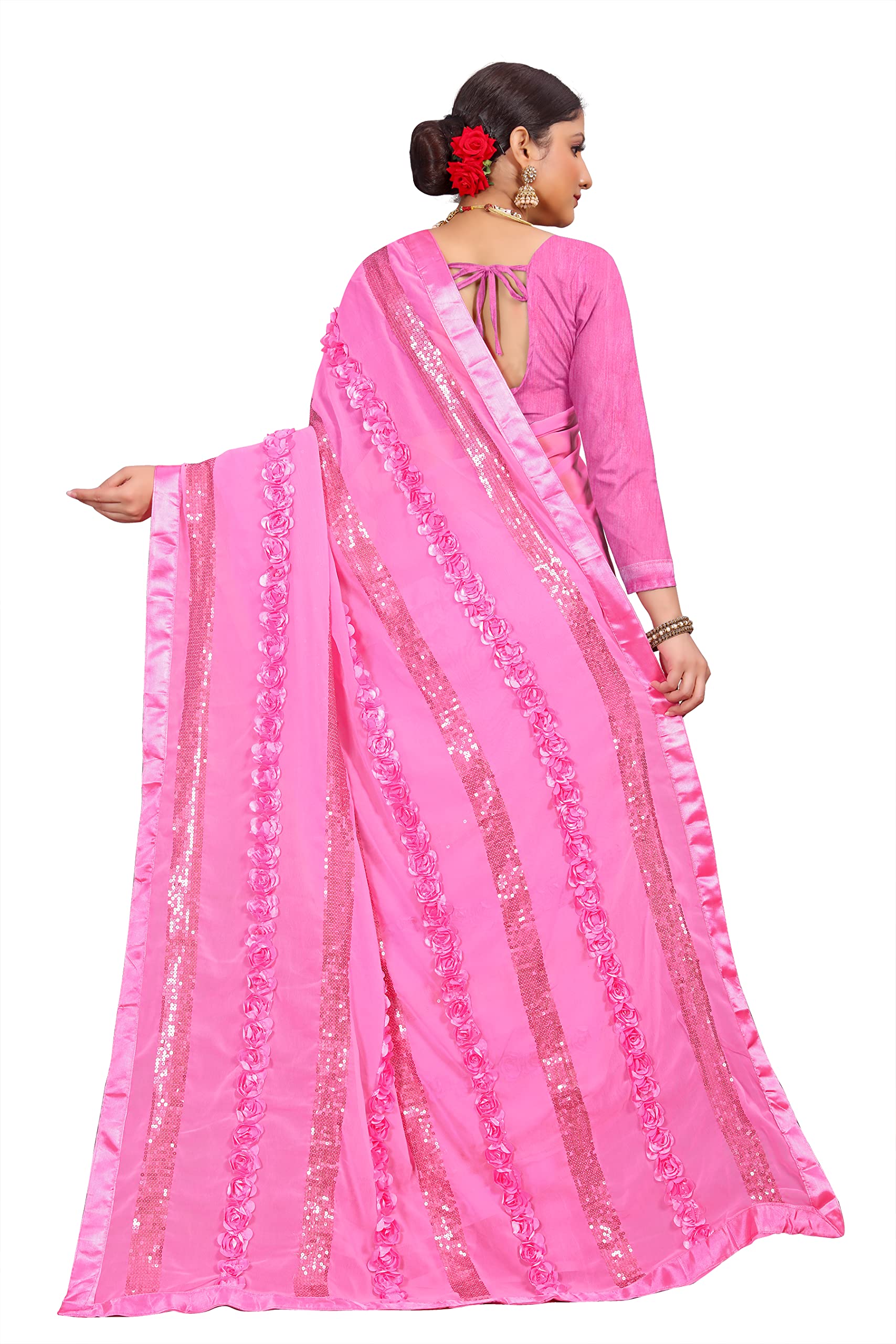 Shasmi  Embroidered Embellished Georgette Sari With Blouse Piece Saree For Women