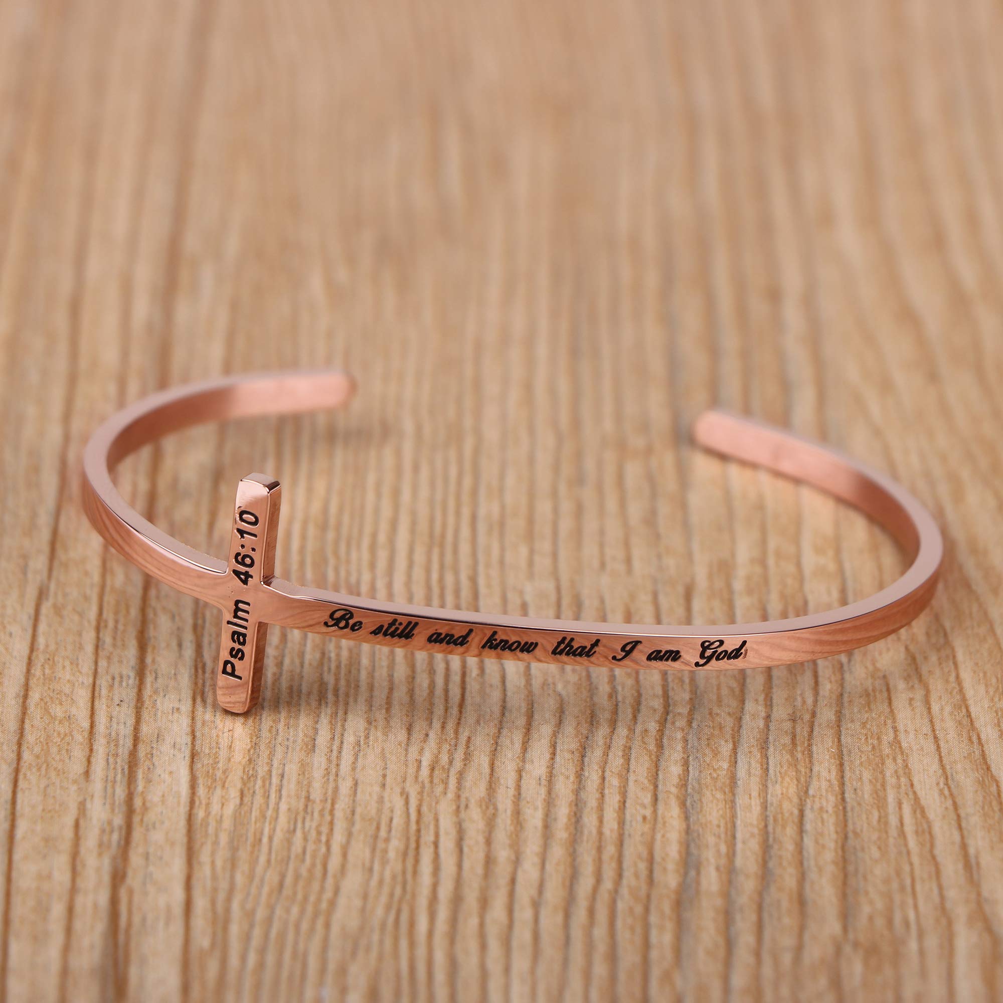 Be Still And Know That I Am God Psalm 46:10 Religious Gifts for Women Stainless Steel Bible Verse Rose Gold Cross Bracelet Birth