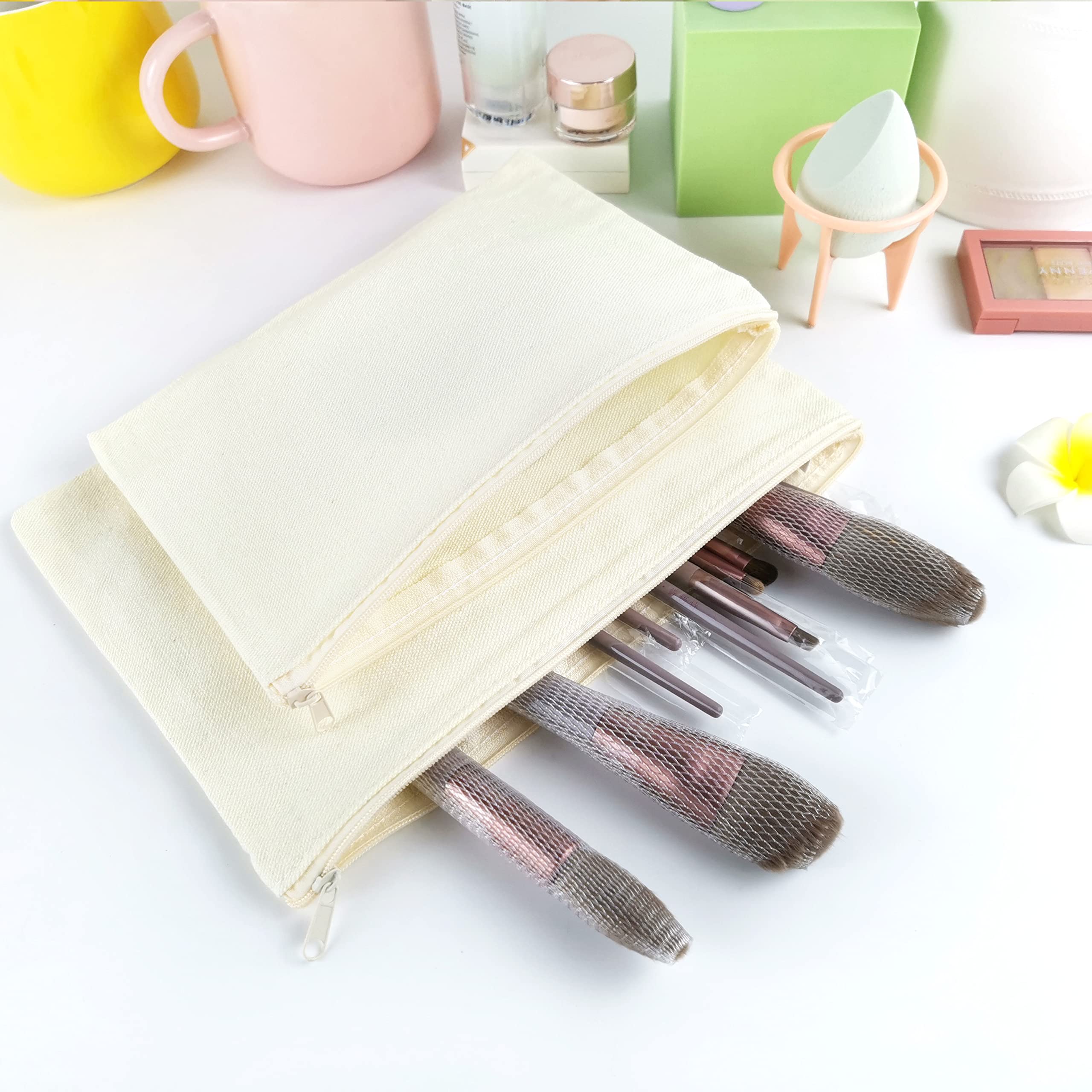 Koolmox Bulk Cosmetic Bags, 20pcs Multipurpose Makeup Bag with Zipper, Canvas Pencil Bag, Bulk Plain Beige Canvas Bag for Travel