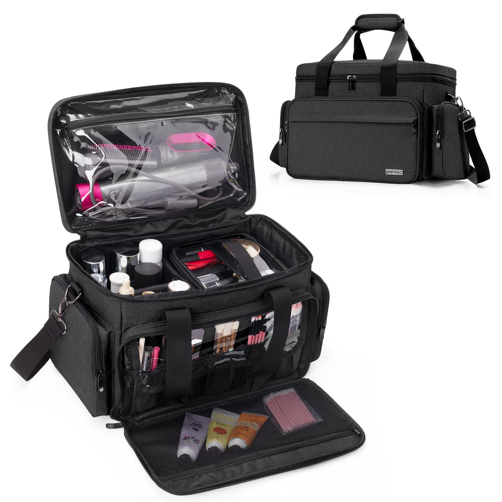 BAFASO Large Makeup Bag with 2 Removable Pouches and Detachable Dividers, Multifunctional Cosmetic Bag to Keep Makeup and Hair S