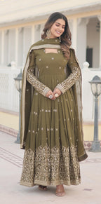 Fashion Basket Goergette Kurta With Duptta Olive