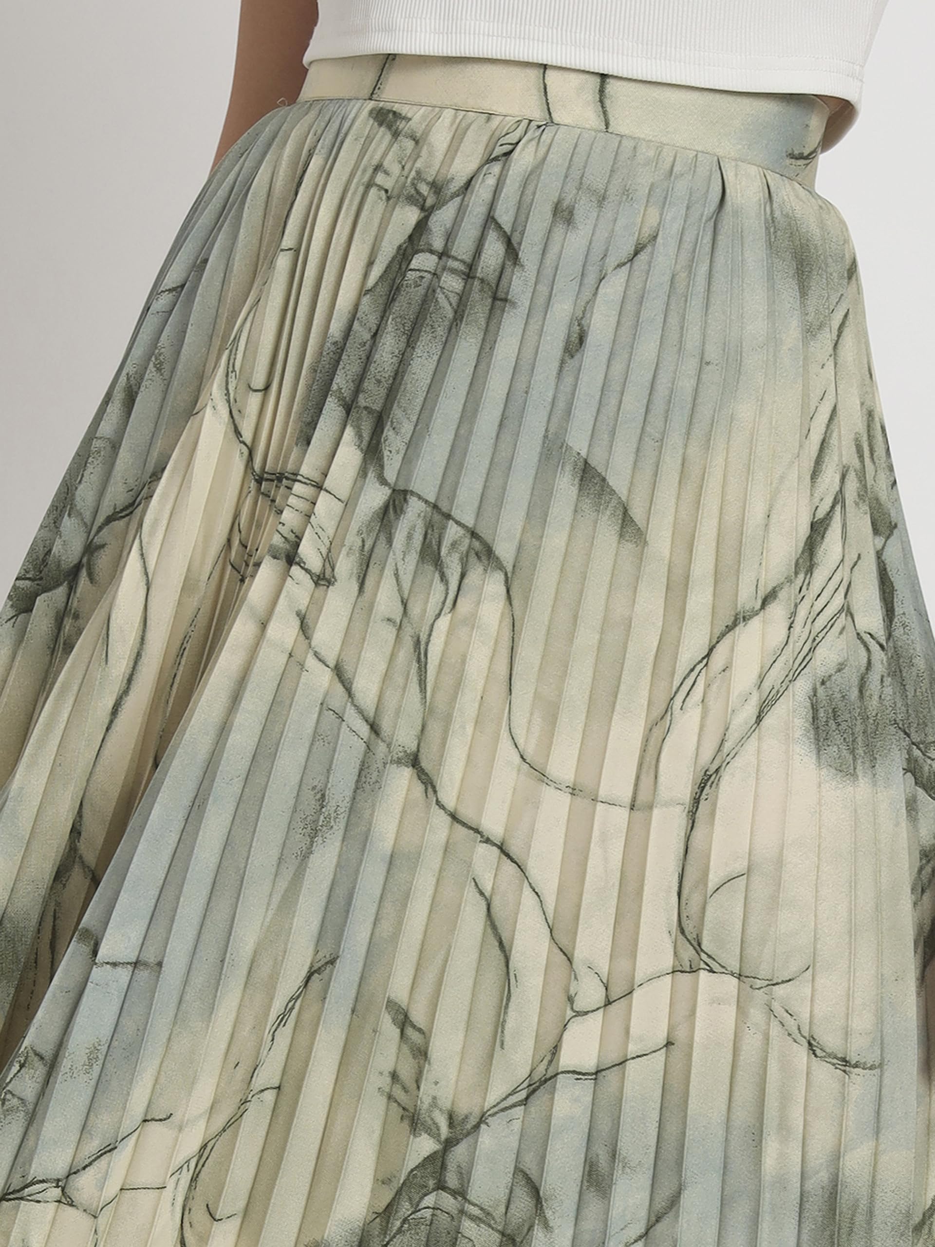 Kzully | Marble Elegance A WomanS A-Line Midi Printed Skirt Masterpiece