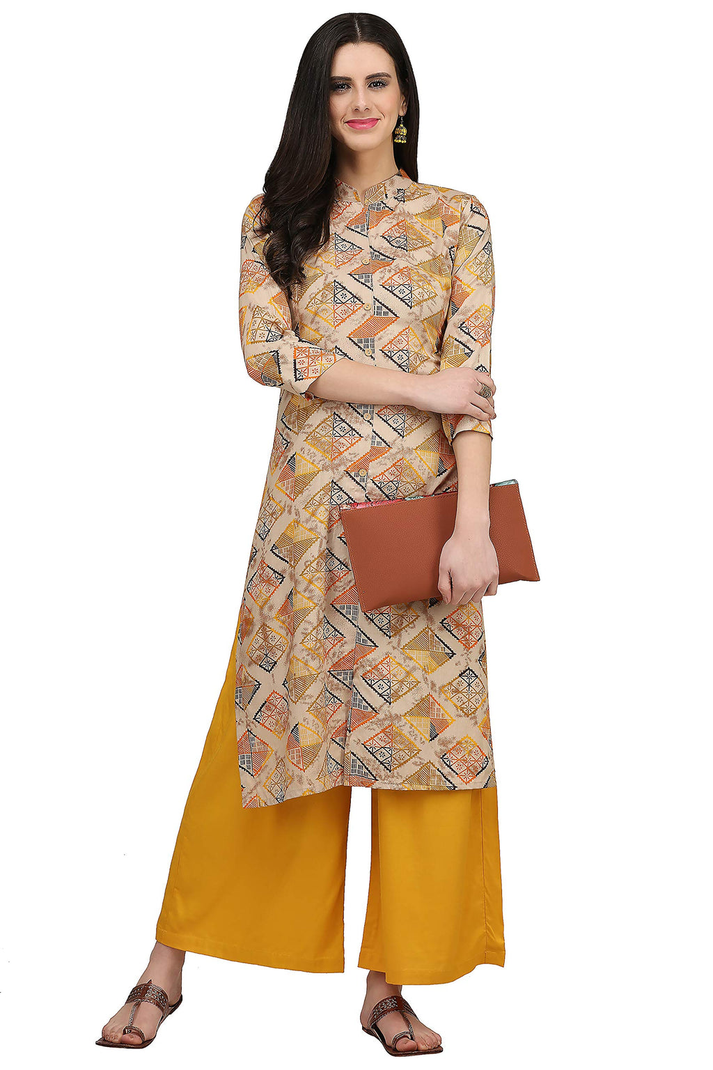Gosriki Women'S Rayon Kurta (Kur190021-L_Large_Beige)