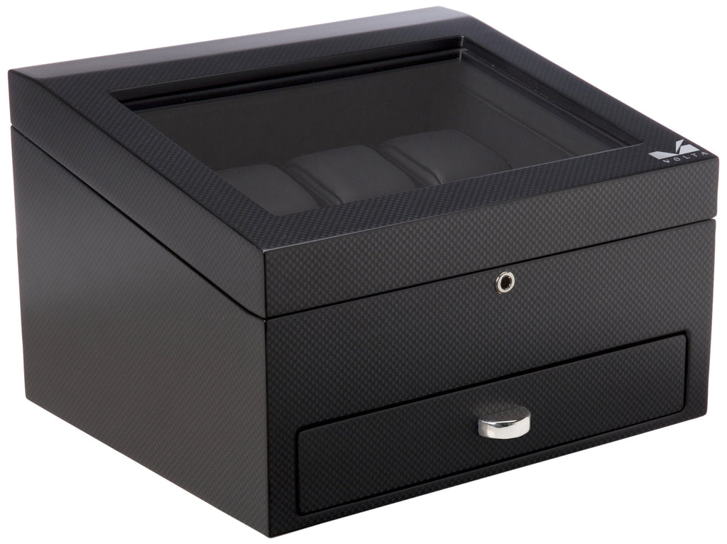 VOLTA Carbon Fiber Watch Case - Black, 8 Watches, Jewelry Drawer, Lockable, Modern Style