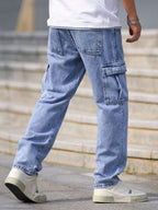 Men Loose Fit Mens Flip Pocket Cargo || Mens Stylish Cotton Loose Fit Denim Cargo Jeans || Multi-Pocket Styling || Perfect for