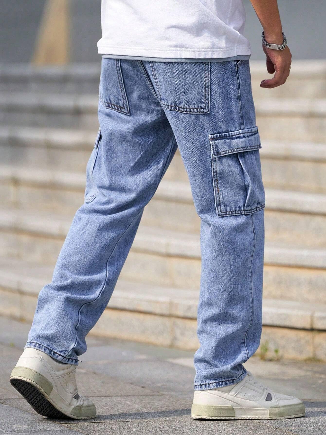 Men Loose Fit Mens Flip Pocket Cargo || Mens Stylish Cotton Loose Fit Denim Cargo Jeans || Multi-Pocket Styling || Perfect for